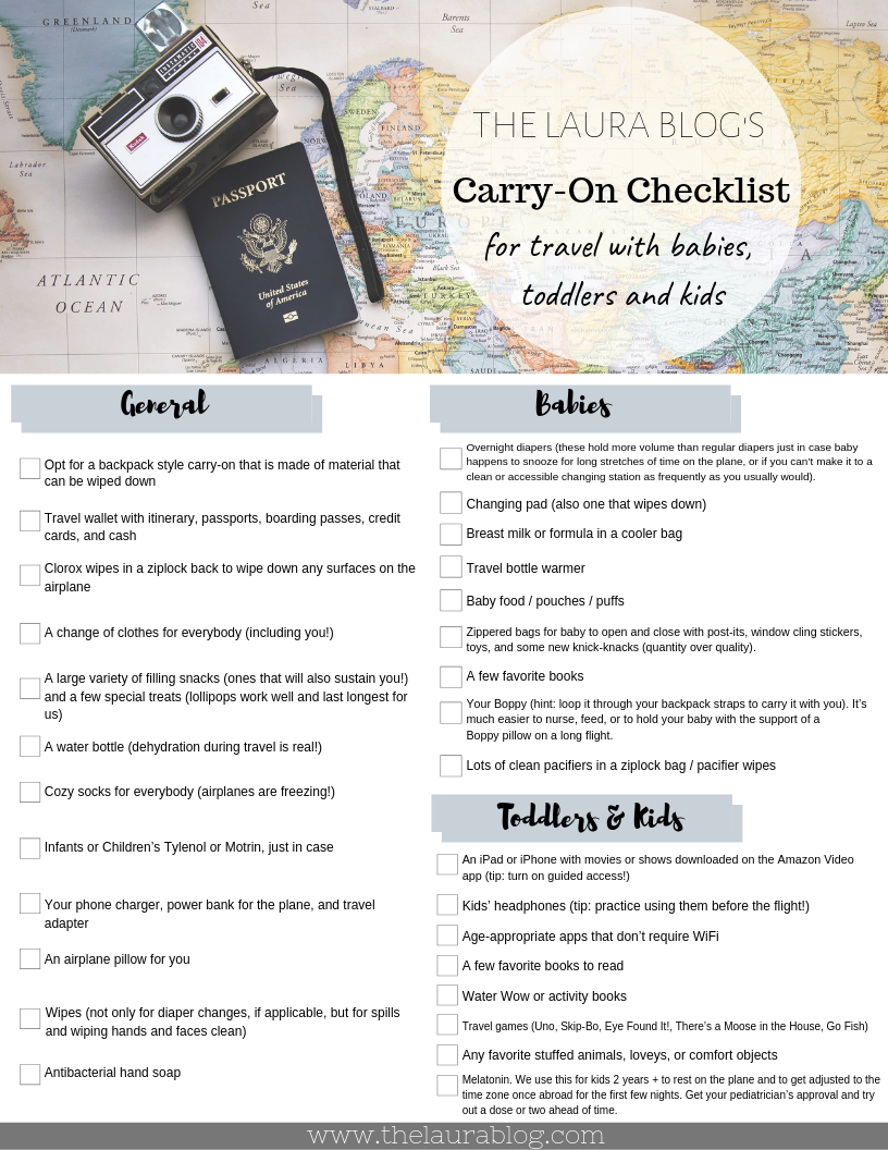 The Laura Blog CarryOn Checklist for Travel with Babies, Toddlers