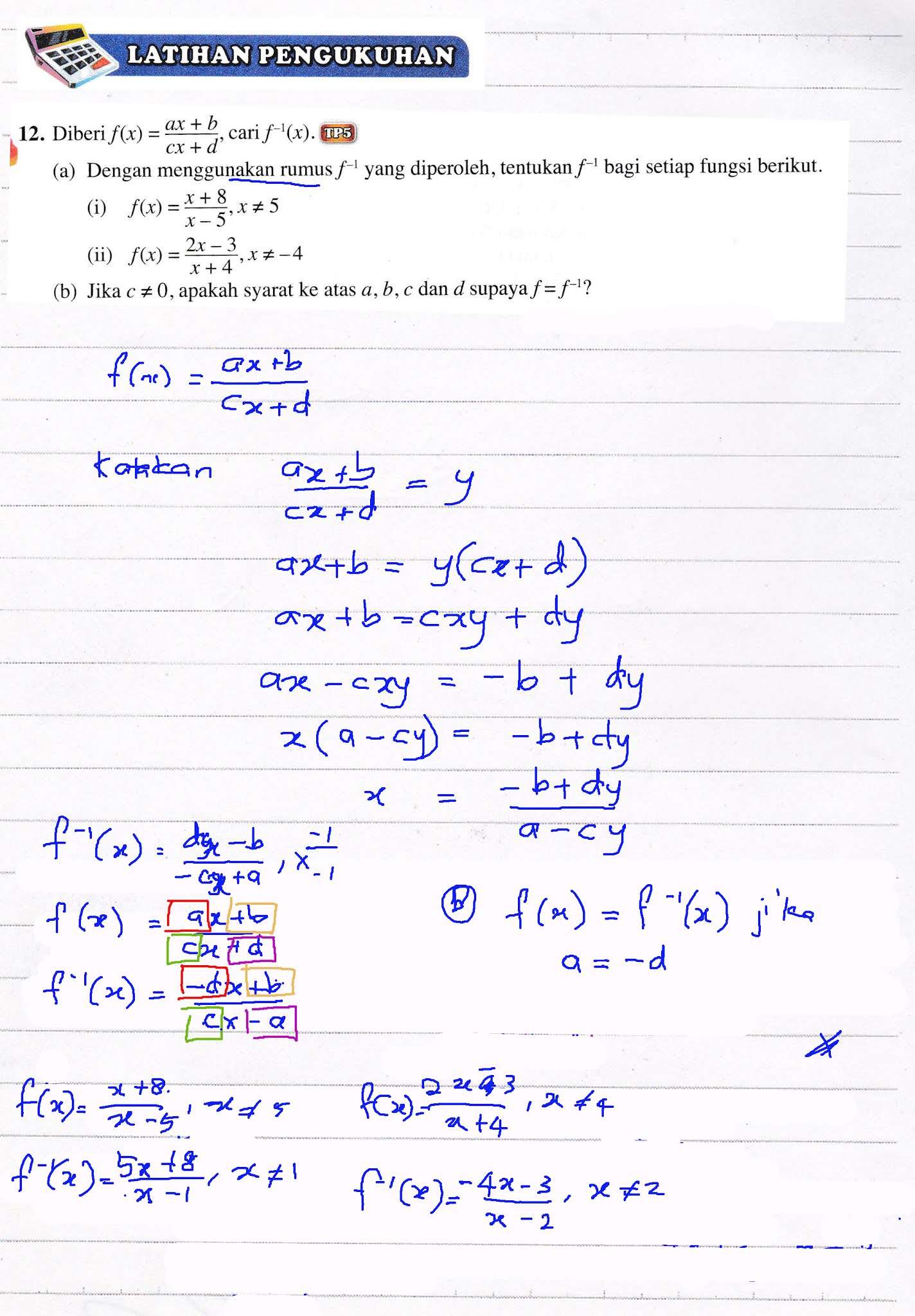 F4 AddMath Bab 1 Fungsi Songsang Latihan Pengukuhan Q12