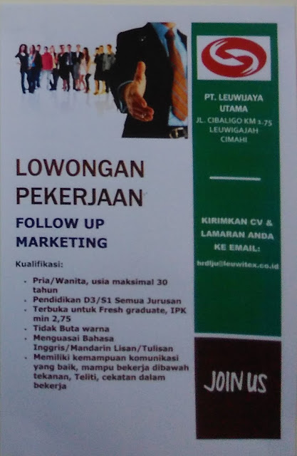 Lowongan Follow Up Marketing PT. Leuwijaya Utama