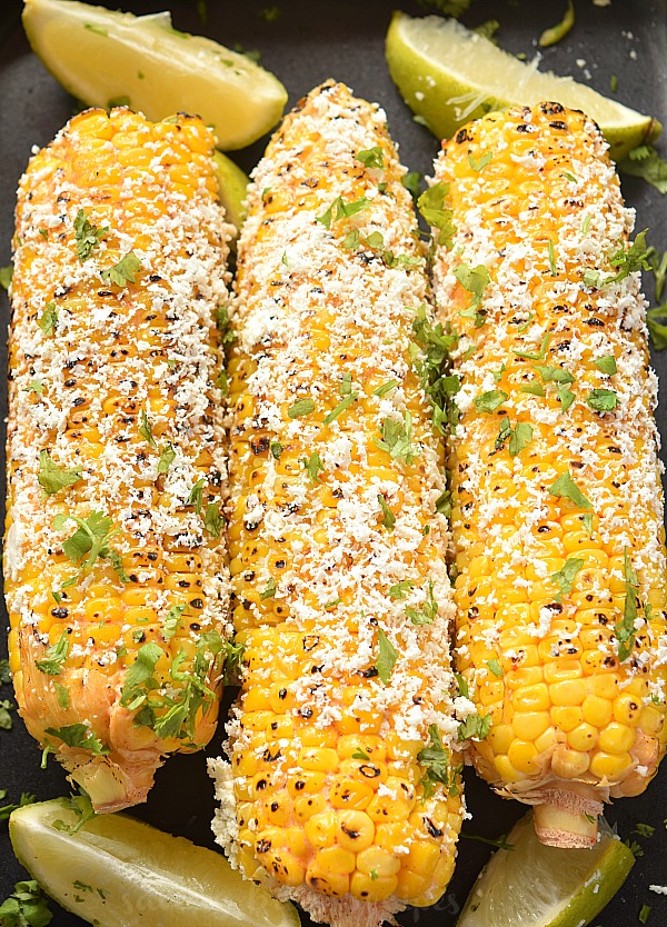 street corn on the cob with cotija and mayo. 