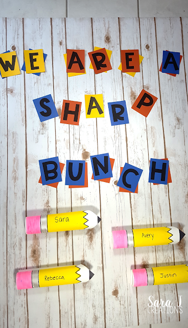 Free back to school bulletin board idea that includes free pencil printables and letter so you can DIY