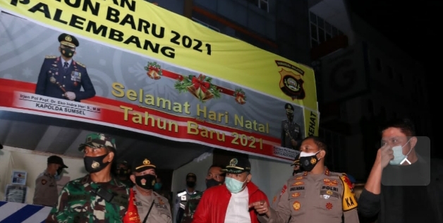 Gubernur Sumsel Bersama Kapolda,Pangdam II/Sriwijaya Monitoring Pelaksanaan Pam Malam Tahun Baru 2021