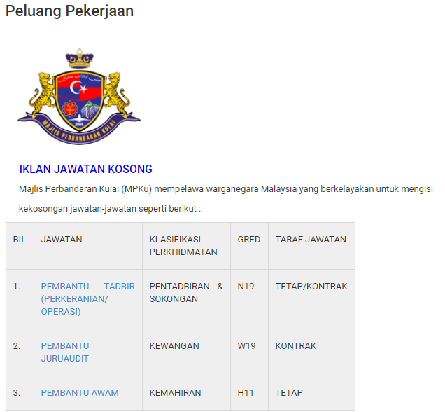 Jawatan Kosong di Majlis Perbandaran Kulai (MPKu) - Appkerja Malaysia