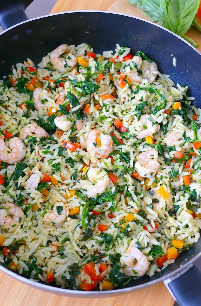 Shrimp Parmesan Orzo with Spinach and Bell Pepper Recipe
