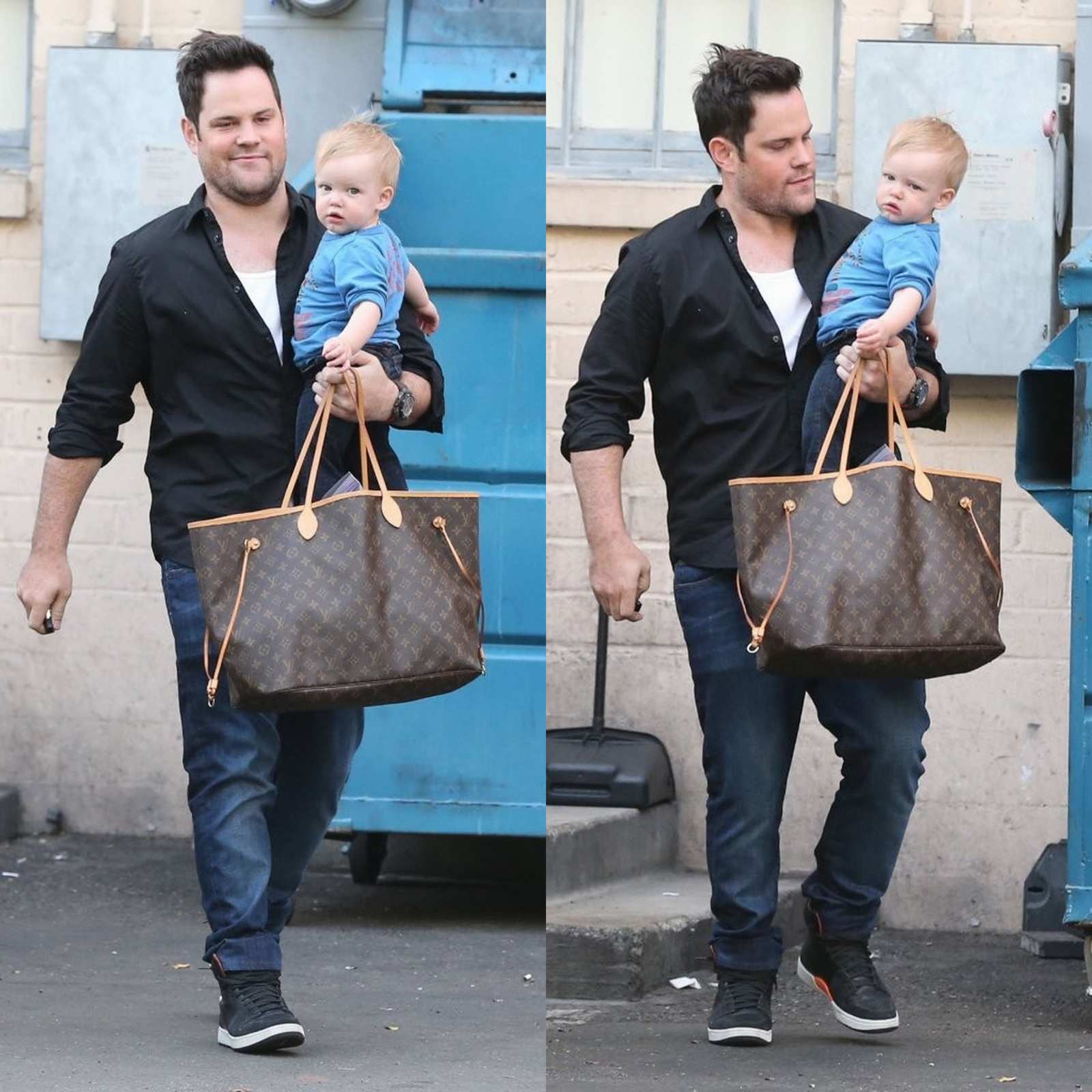 Mike Comrie y su Louis Vuitton Neverfull GM Tote Bag
