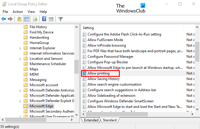Activer ou désactiver l'impression dans Microsoft Edge dans Windows 10