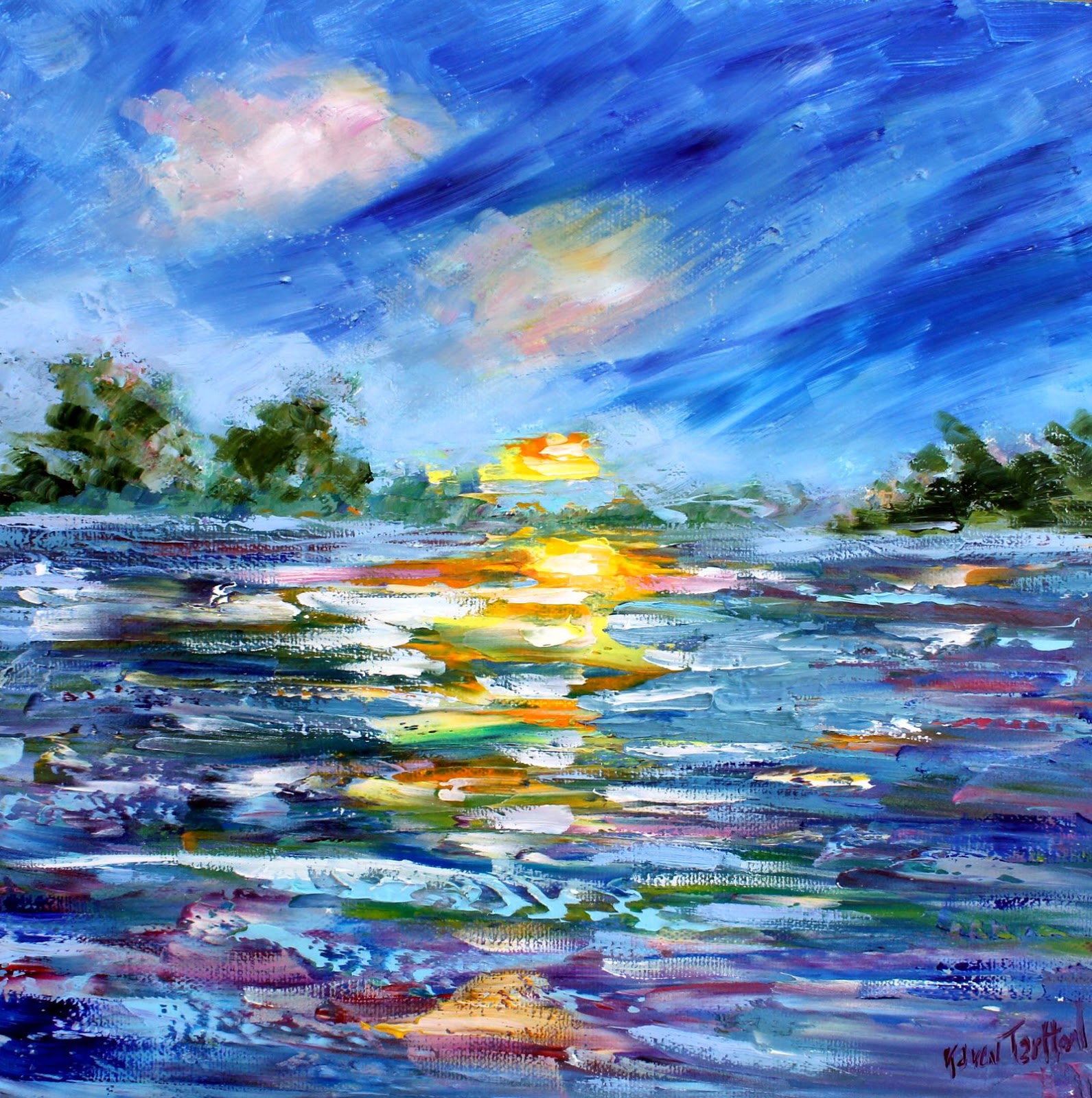 Palette Knife Painters, International Karen Tarlton Sunset on water