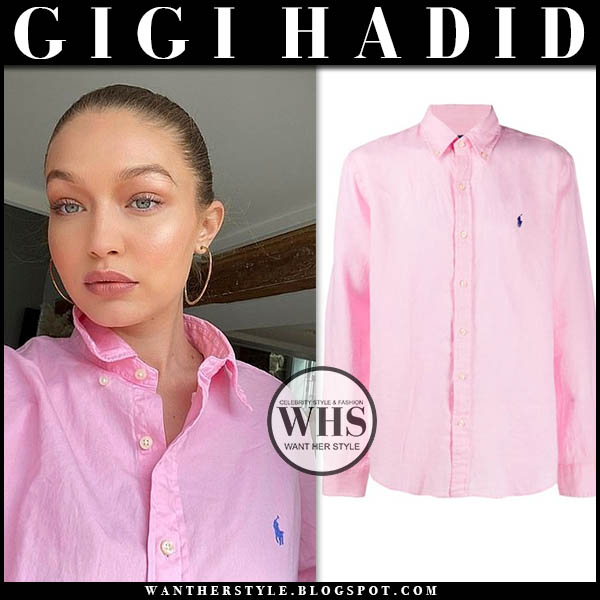 Gigi Hadid In Pink Shirt On June 20