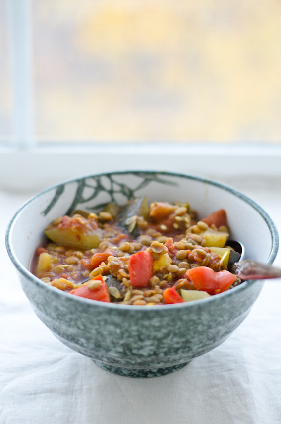 Knitty baker Eggplant Lentil Stew with Pomegranate Molasses