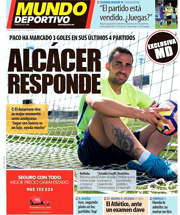 FC Barcelona, Mundo Deportivo: "Alcácer responde"