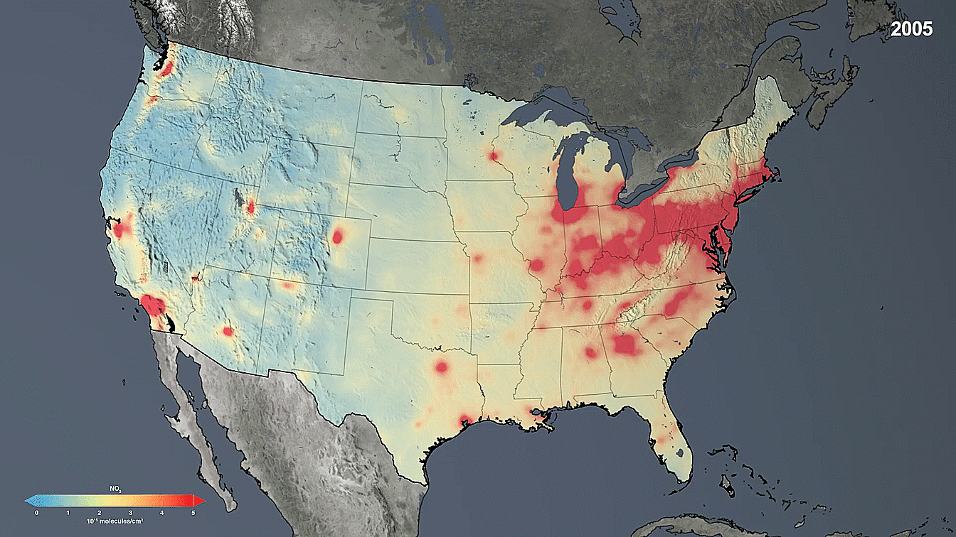 Changes in the Concentration of Nitrogen Dioxide in the U.S. (2005 - 2014)