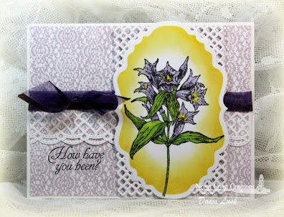North Coast Creations Stamp sets: Floral Sentiments 8, Our Daily Bread Designs Stamp sets: Crocheted Background, ODBD  Custom Dies: Layered Lacey Squares, Vintage Labels, Beautiful Borders