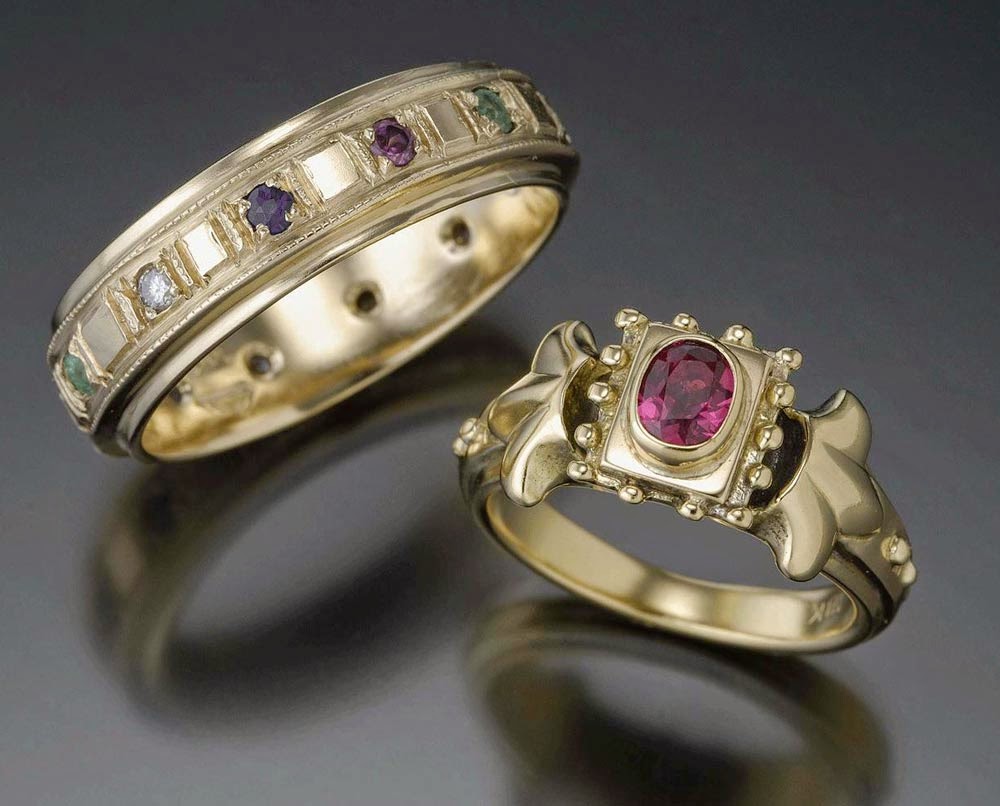 Lesbian Gold Wedding Rings Sets Purple Stone Diamond Design
