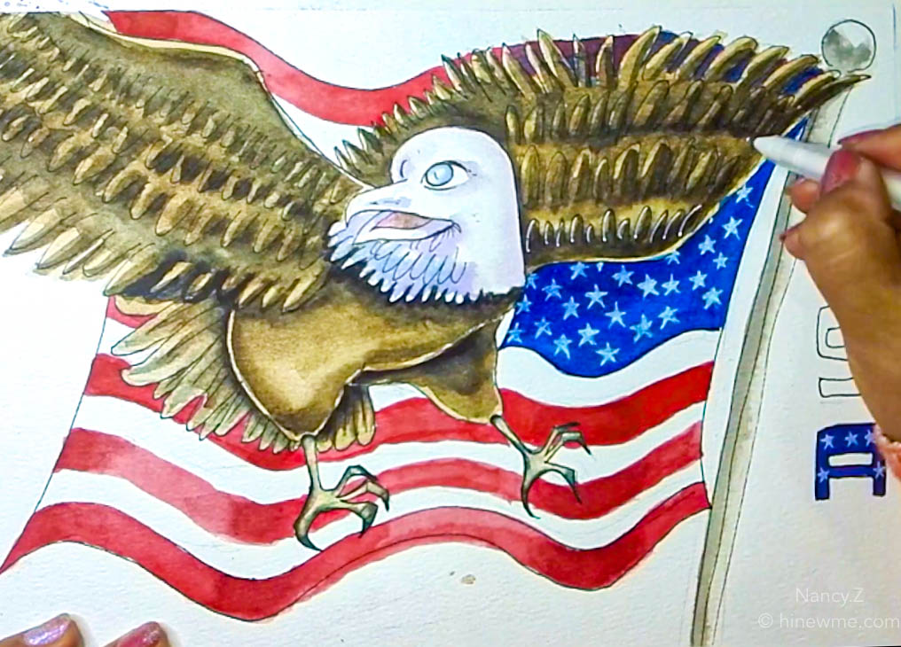 How to draw watercolor USA flag and Eagle, step by step online class