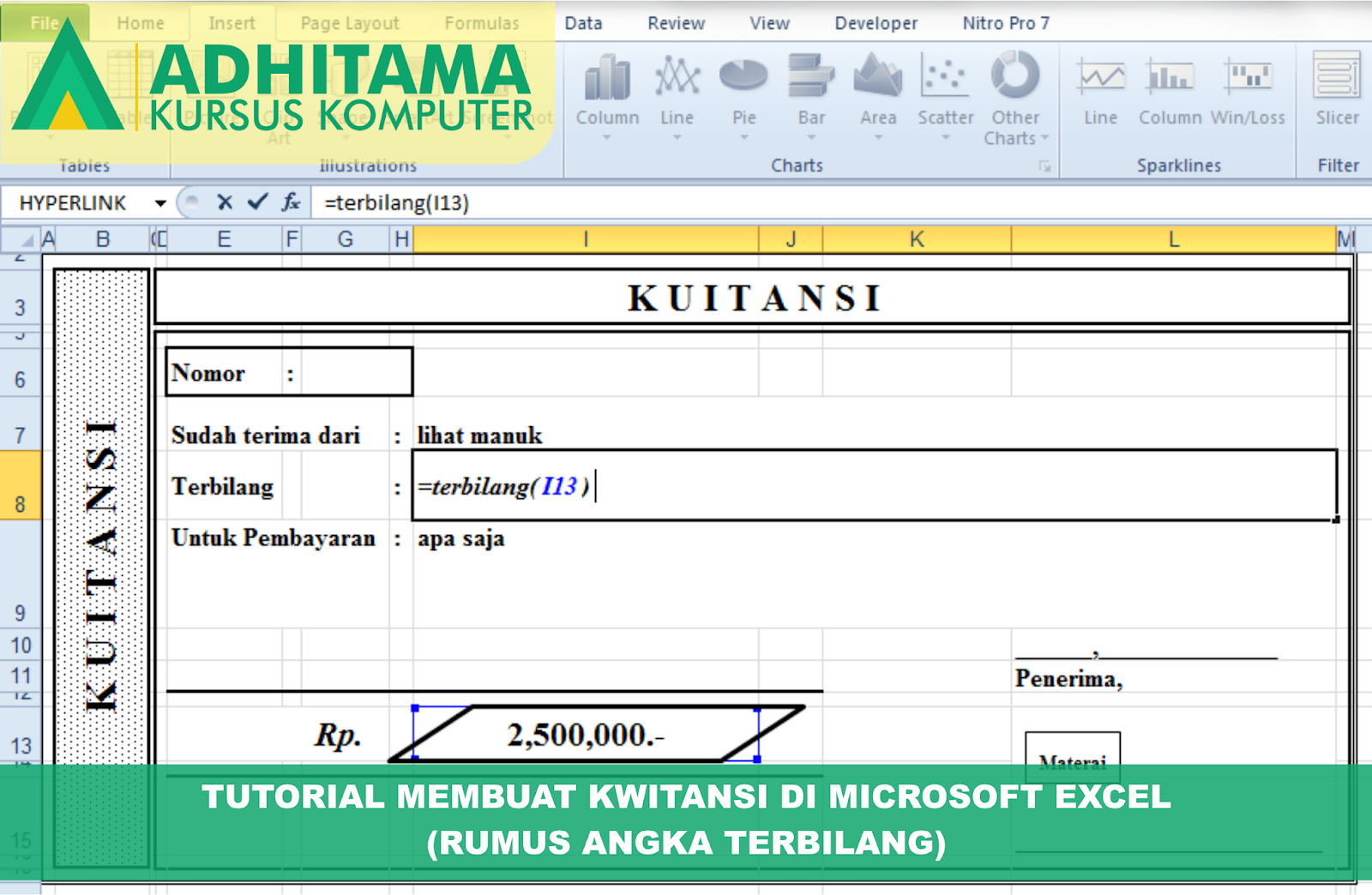 Tutorial Membuat  Kwitansi  di Microsoft Excel Rumus 