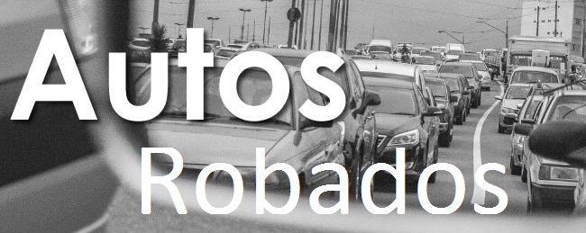 Texto de Autos Robados con una fila de autos en color blanco y negro Texto de Autos Robados con una fila de autos en color blanco y negro