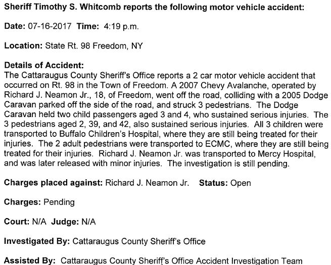 Wellsville Regional News (dot) com UPDATE on Cattaraugus County crash 5 seriously injured
