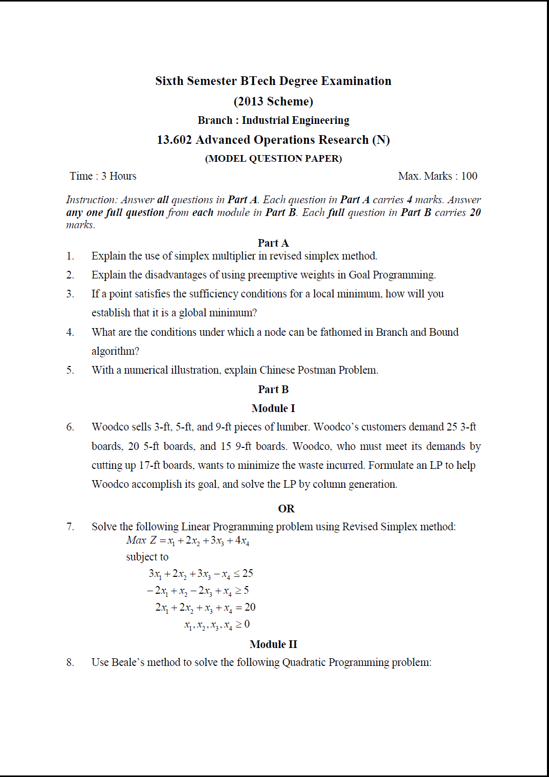 operations research exam paper