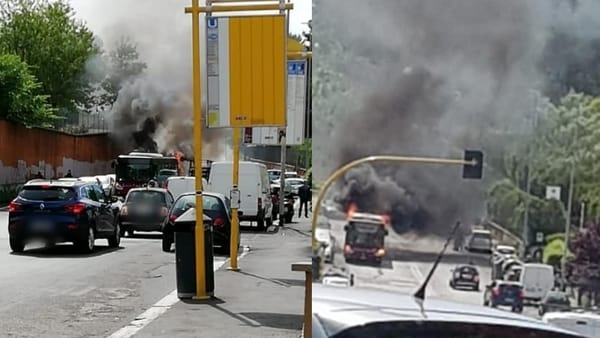 Roma: incendio bus Atac a Portuense in via del Trullo