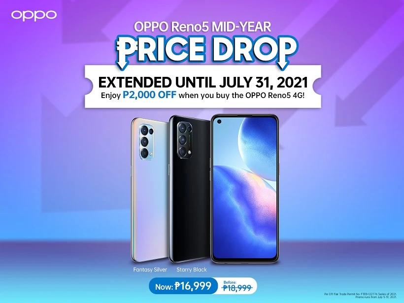 Get up to ₱2,000 OFF on OPPO Reno5 4G and A15s Price Drop until July 31