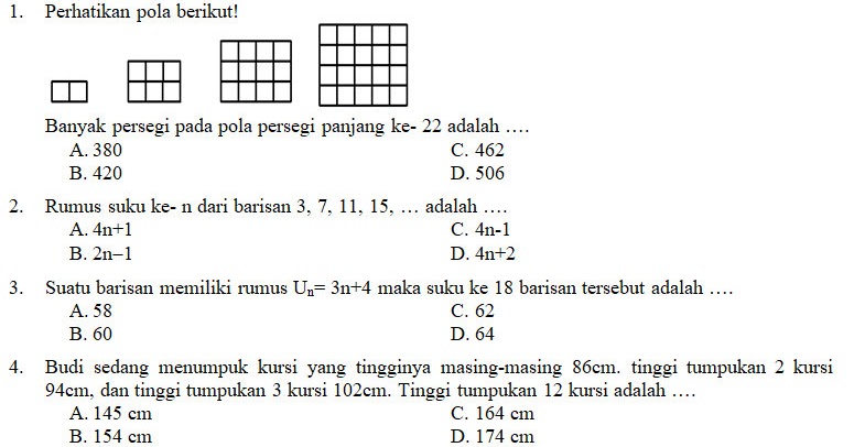 Soal Barisan Dan Deret Aritmatika Smp Kelas 8 - Berkas Sekolah