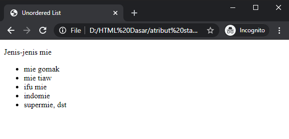unordered list