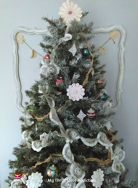 DIY vintage lace garland and no sew tree skirt tutorial