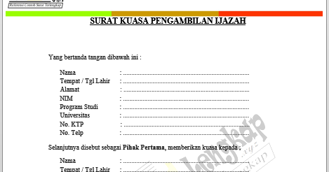 3 Contoh Surat Kuasa Pengambilan Ijazah Sma Di Tempat Kerja