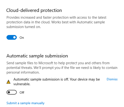 envío automático de muestras Windows Defender 7