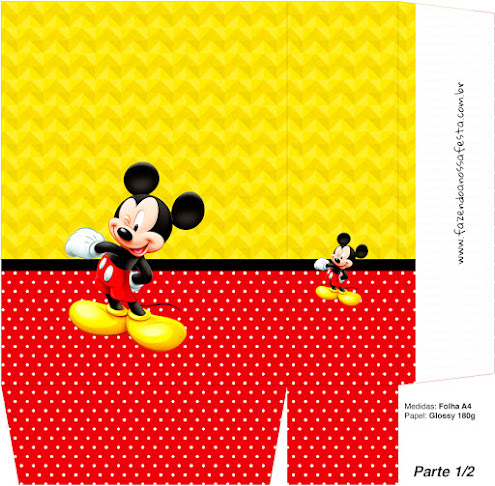 Mickey in Yellow, Zigzag and Red Background: Free Printable Boxes.