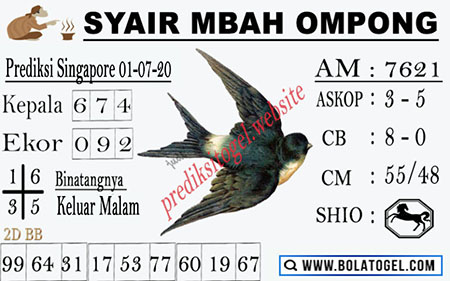 Prediksi Syair Mbah Ompong Togel Singapura Rabu 01 Juli 2020