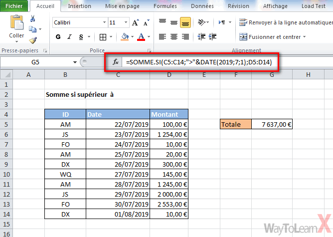 excel si date supérieure