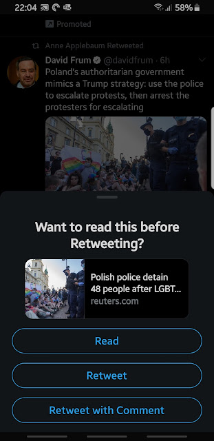 Twitter prompt in Android app to read links before retweeting
