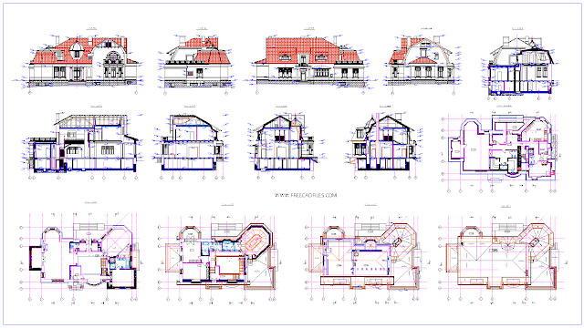  Villa Plans Elevations and Sections DWG