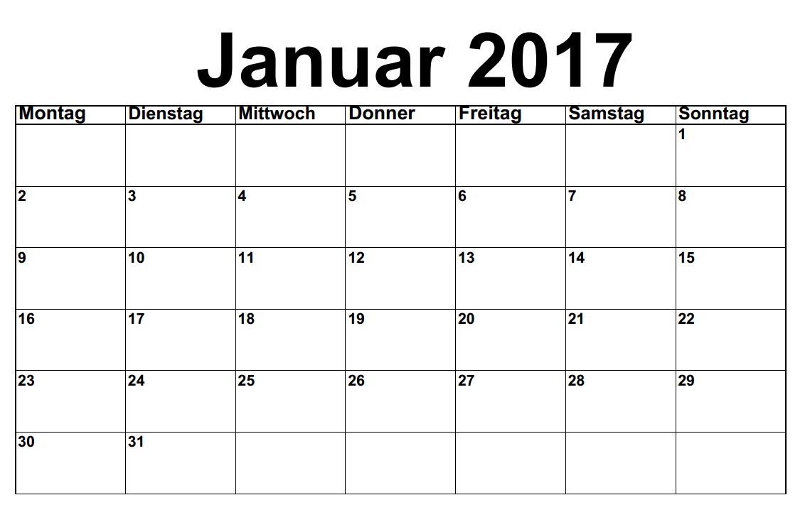 januar 2017 kalender deutsch - blank | calendars 2018 ...