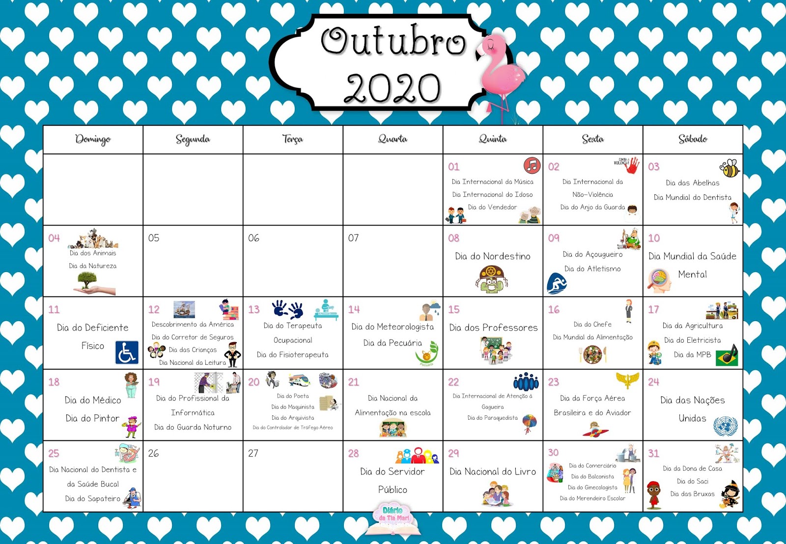 Calendário Comemorativo Outubro/2020
