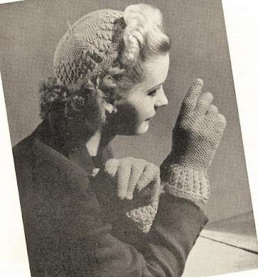 The Vintage Pattern Files: Free 1940's Knitting Pattern - Cute as a Wink - Hat and Gloves
