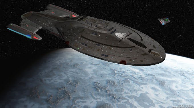 USS Voyager NCC-74656 Orbiting Planet 