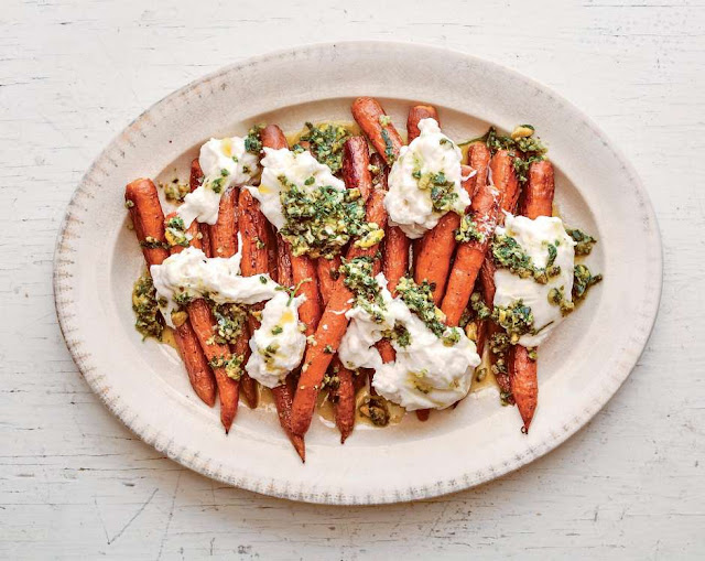 Roasted Carrots With Burrata and Salsa Rustica