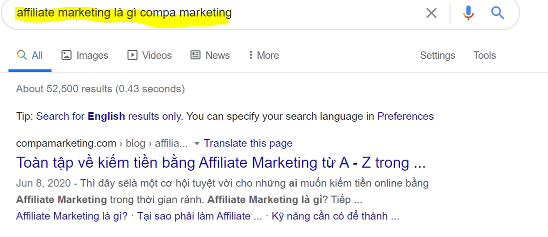 google từ khóa affiliate marketing