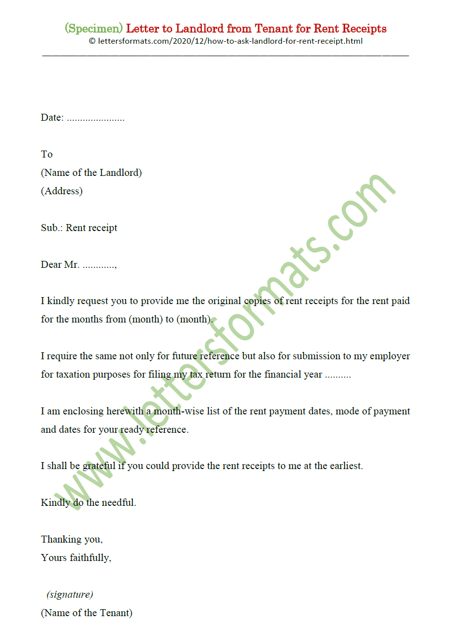 How to Ask Landlord for Rent Receipt Draft Letter from Tenant