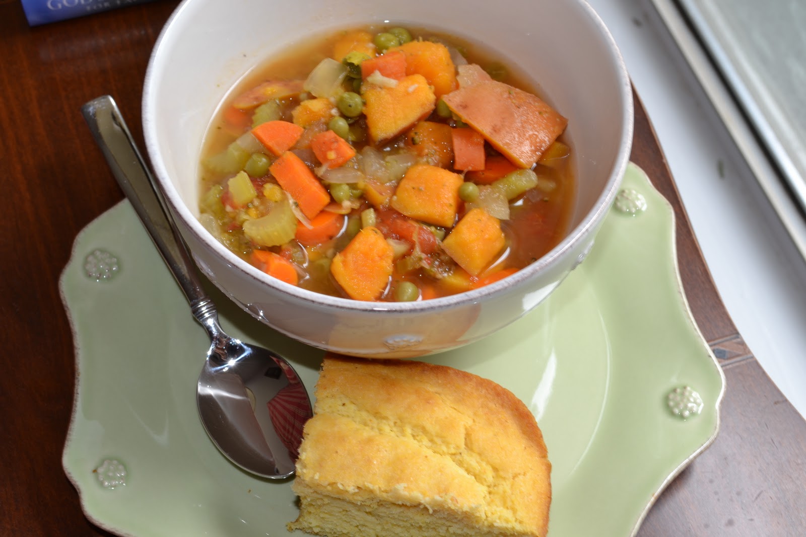 Norfolk-originated soup with peanuts, vegetables, spices, and cornbread dumplings.
