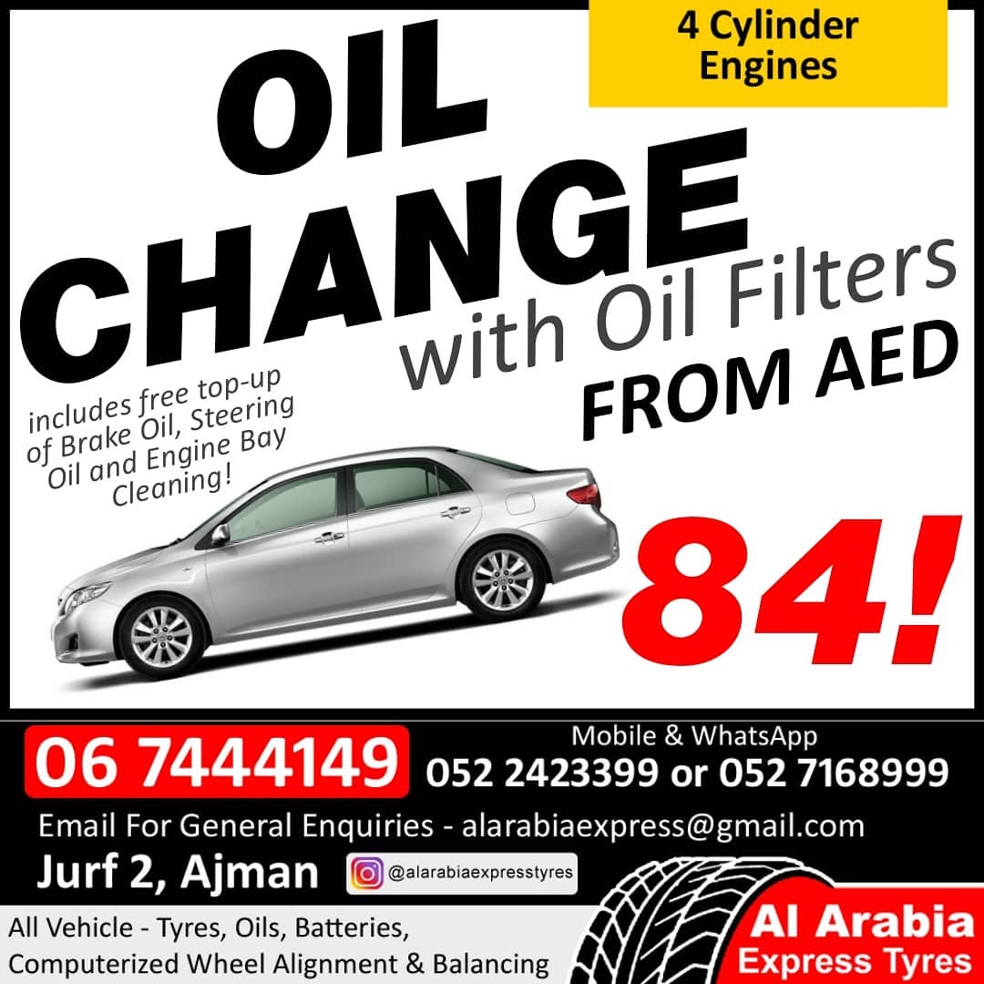 Oil Changes from just AED 84! - 4 Cylinder Cars - Al Arabia Express ...