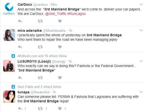 2 Traffic on 3rd Mainland Bridge: Nigerians lash out at Fashola over unannounced repairs