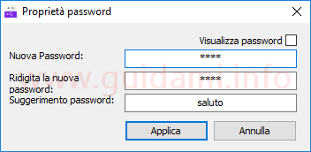 Ratool finestra Proprietà password