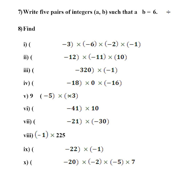 maths holiday homework for class 7