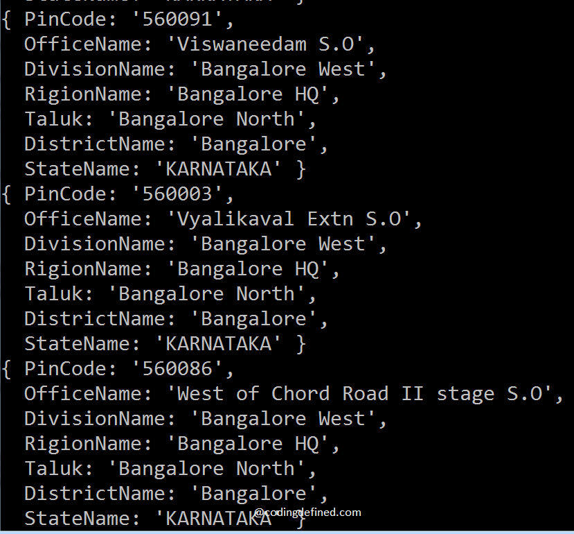 Lookup Indian PinCode Information in NodeJS Coding Defined