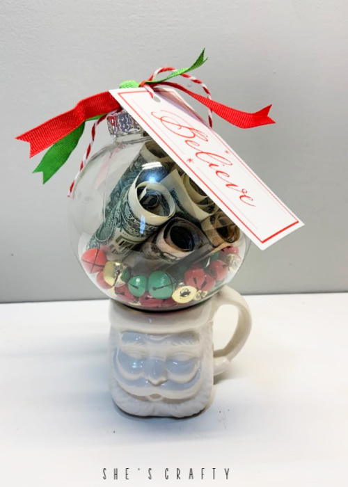 Creative way to give money for Christmas - ornament filled with bills