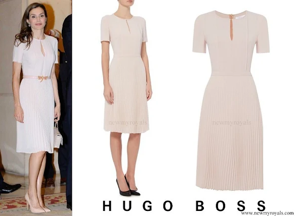 Queen Letizia wore Hugo Boss Diblissea Pleated Skirt Occasion Dress