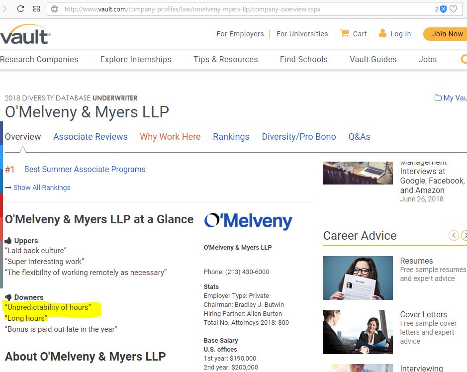 O'Melveny & Myers's lack of ethics Which law firms lie on their Vault